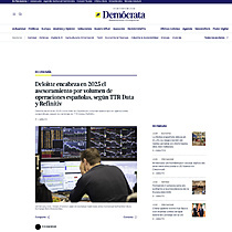 Deloitte encabeza en 2025 el asesoramiento por volumen de operaciones espa�olas, seg�n TTR Data y Refinitiv